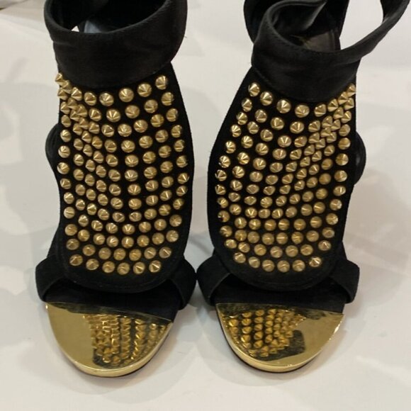 Giuseppe Zanotti Gold Studded Black Heel Booties Size 36 Designer Statement - Picture 13 of 16